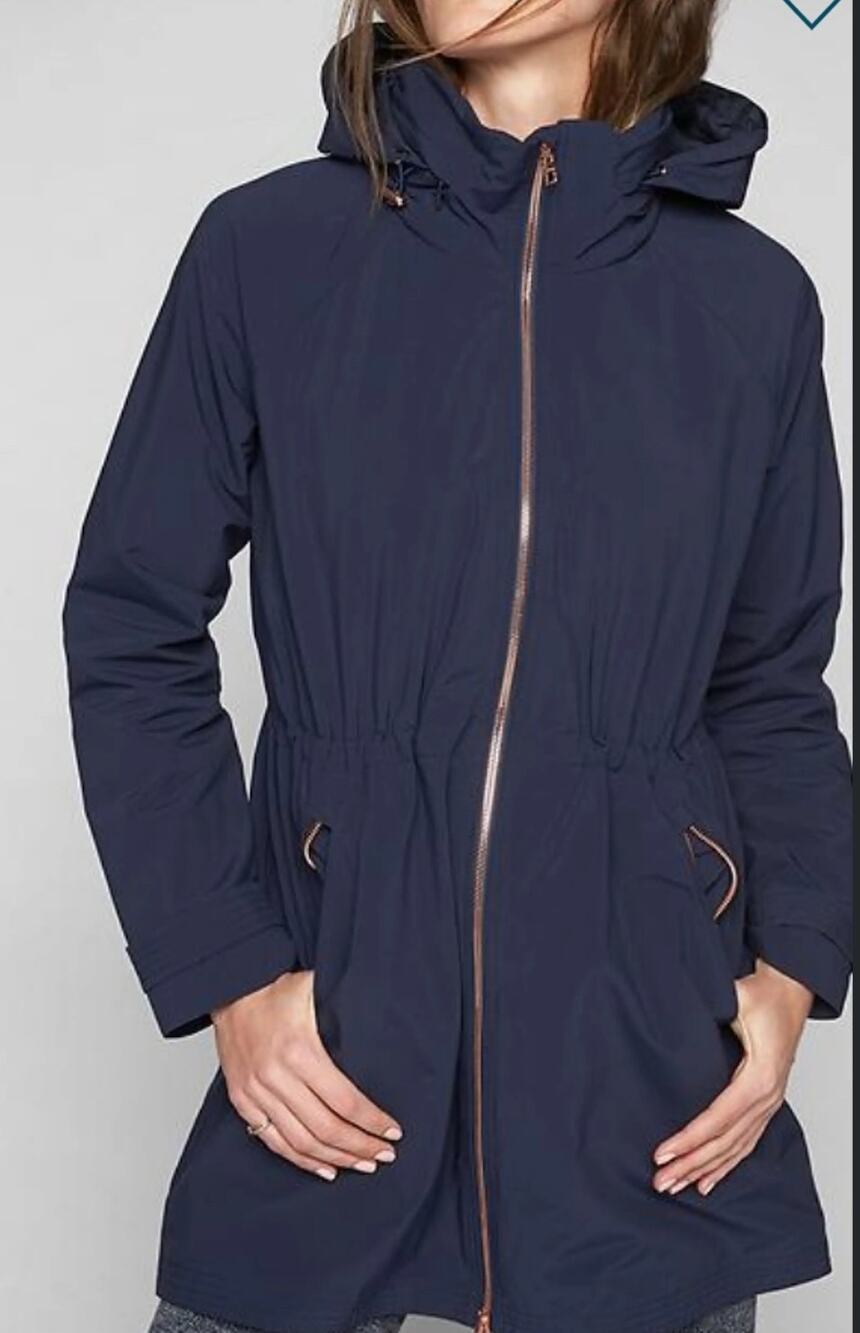 ATHLETA Misty Raglan sleeves Hidden Hood Adjustable Cinch Waist Jacket Navy S
